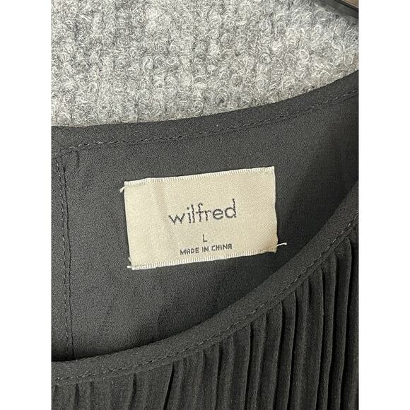 Wilfred Pleated Scoop Neck Keyhole Puff Sleeve Mini Dress Black Size L - Picture 9 of 15